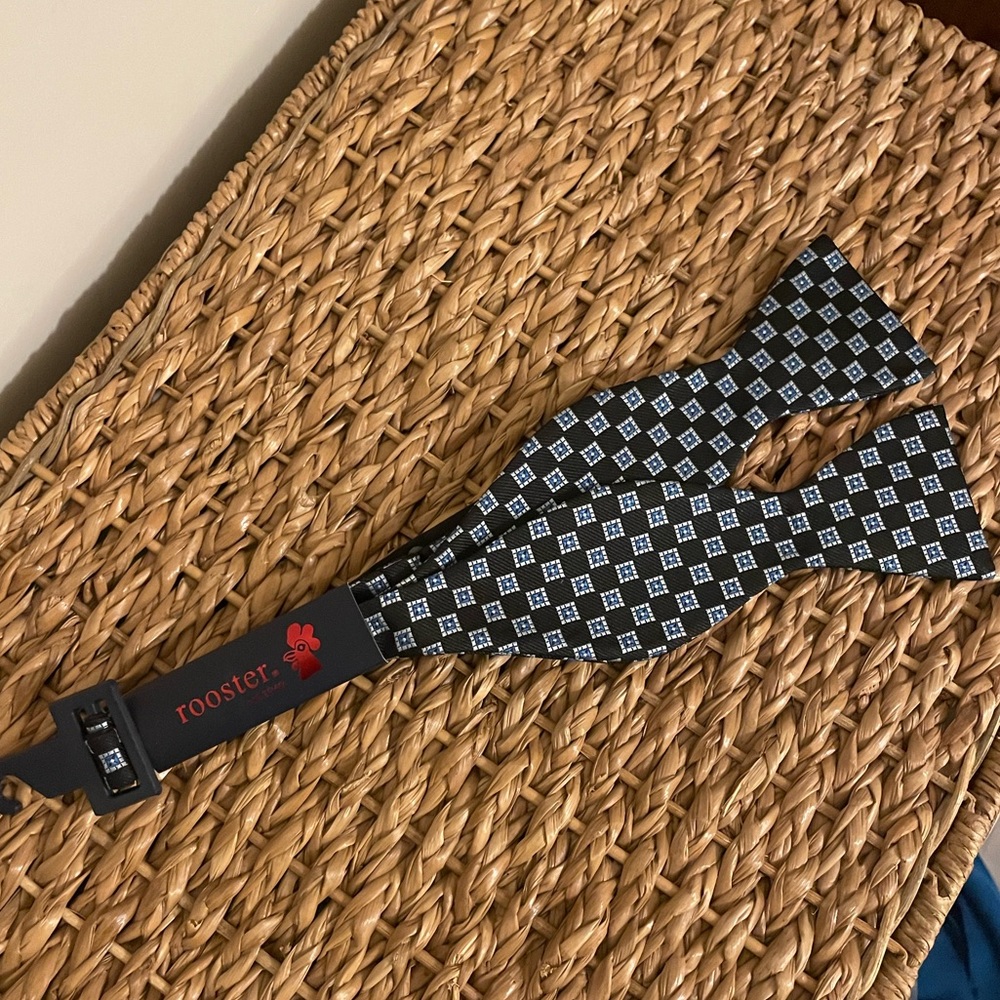 Navy Blue Checked Bow Tie by Rooster - NWT